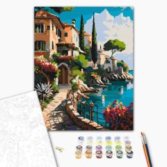   Mediterraner Strand - Malen-nach-Zahlen-Set auf Keilrahmen 40x50