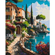 Mediterraner Strand - Malen-nach-Zahlen-Set auf Keilrahmen 40x50