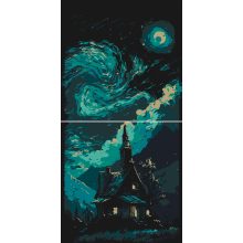 Hütte in der Nacht - 2-teiliges Malen-nach-Zahlen-Set auf Leinwand