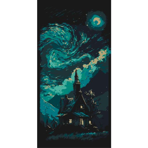 Hütte in der Nacht - 2-teiliges Malen-nach-Zahlen-Set auf Leinwand