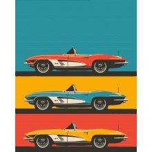 Drei Corvettes - Malen-nach-Zahlen-Set auf Keilrahmen 40x50