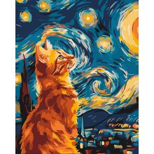 Katze unter dem Sternenhimmel - Malen-nach-Zahlen-Set auf Keilrahmen 40x50