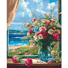 Blumen im Fenster - Malen-nach-Zahlen-Set auf Keilrahmen 40x50