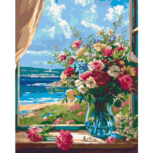 Blumen im Fenster - Malen-nach-Zahlen-Set auf Keilrahmen 40x50