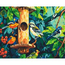 Vögel am Futterplatz - Malen-nach-Zahlen-Set auf Keilrahmen 40x50