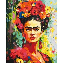 Frida zwischen Blumen - Malen-nach-Zahlen-Set auf Keilrahmen 40x50