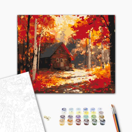 Őszi erdei ház - Számfestő készlet kereten 40x50