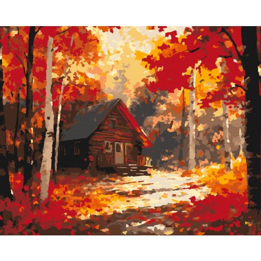 Őszi erdei ház - Számfestő készlet kereten 40x50