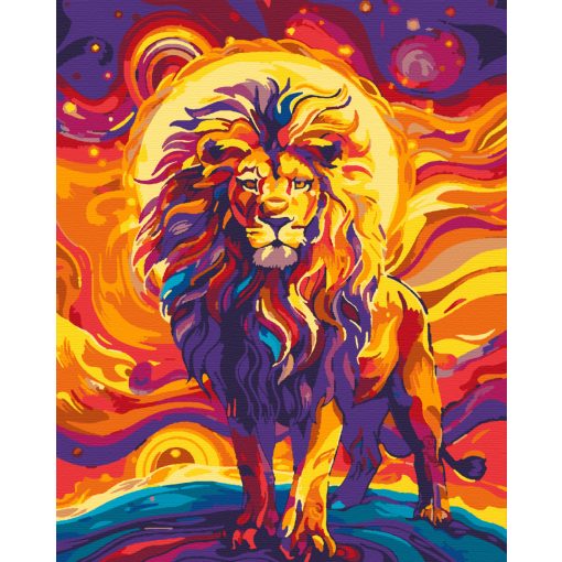Lángoló nap oroszlán - Számfestő készlet kereten 40x50