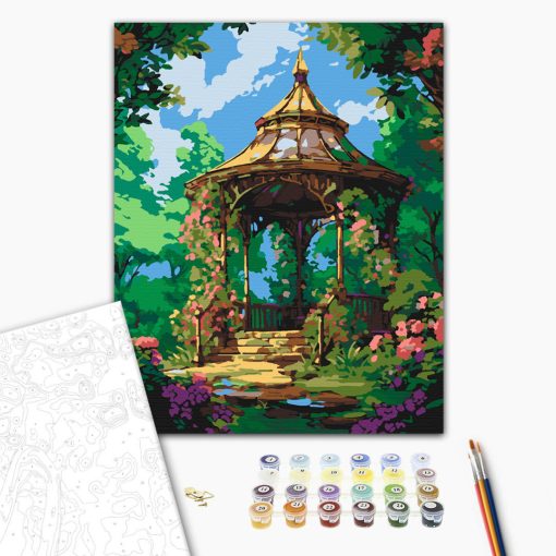 Virágzó pavilon - Számfestő készlet kereten 40x50