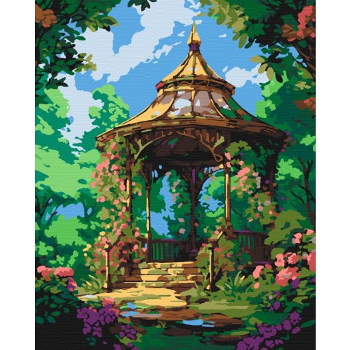 Virágzó pavilon - Számfestő készlet kereten 40x50