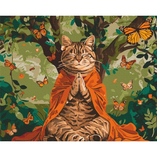 Weisheit des meditierenden Kätzchens - Malen-nach-Zahlen-Set auf Keilrahmen 40x50