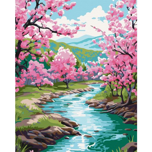 Virágos patakpart - Számfestő készlet kereten 40x50