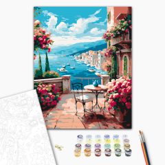 Kék égbolt kikötője - Számfestő készlet kereten 40x50