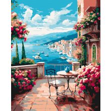 Kék égbolt kikötője - Számfestő készlet kereten 40x50