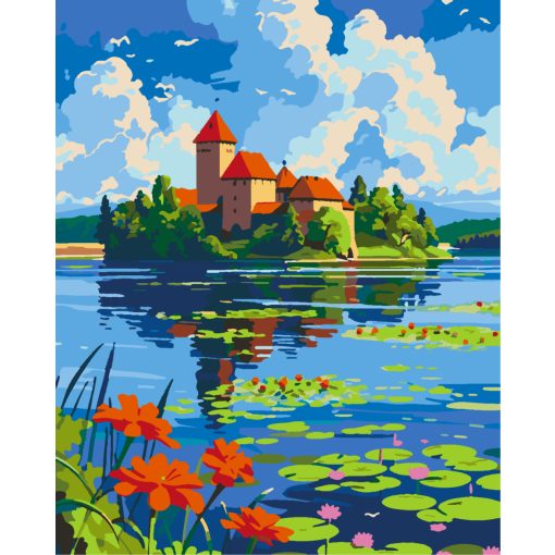 Schloss am See - Malen-nach-Zahlen-Set auf Keilrahmen 40x50