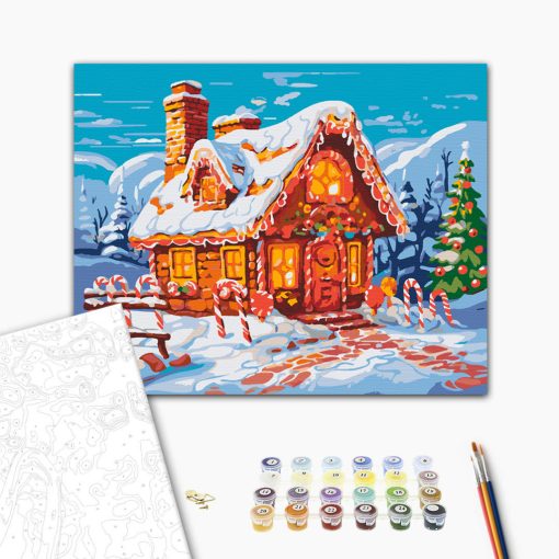 Mézeskalács házikó - Számfestő készlet kereten 40x50