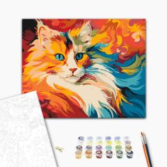 Macska szivárvány - Számfestő készlet kereten 40x50