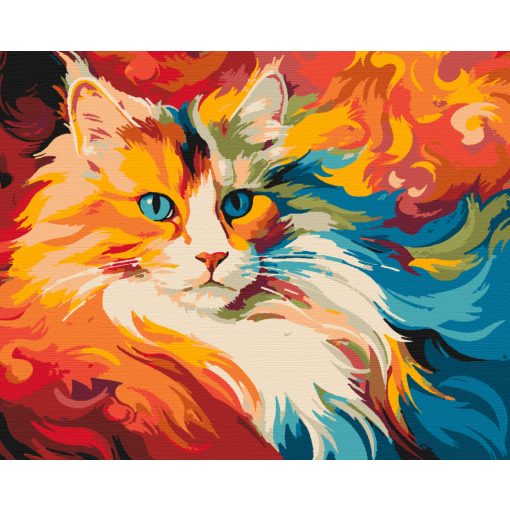 Macska szivárvány - Számfestő készlet kereten 40x50