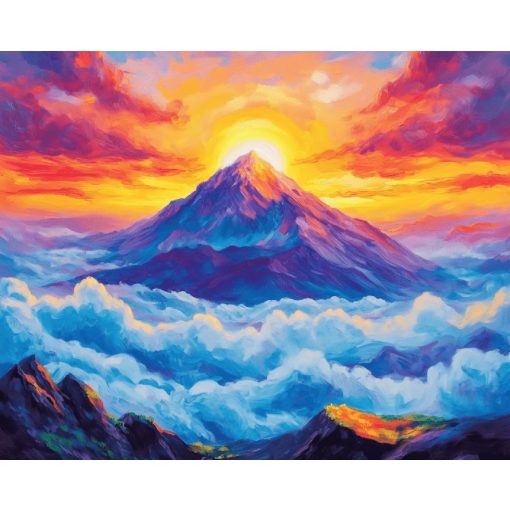 Felhős hegycsúcs - Számfestő készlet kereten 40x50