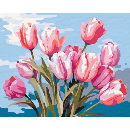 Rózsaszín tulipán csokor - Számfestő készlet kereten 40x50