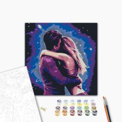   Umarmung unter den Sternen - Malen nach Zahlen Set auf Rahmen 40x40 cm