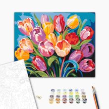 Színes tulipán csokor - Számfestő készlet kereten 40x50