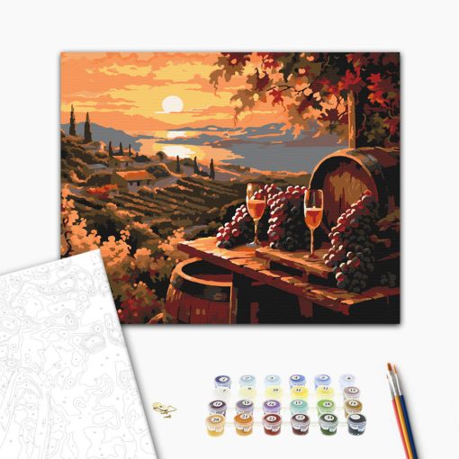 Szőlőskerti naplemente - Számfestő készlet kereten 40x50