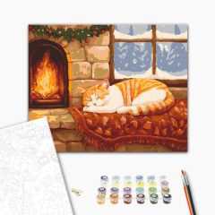 Cica szundi - Számfestő készlet kereten 40x50