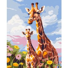 Virágos zsiráfok - Számfestő készlet kereten 40x50