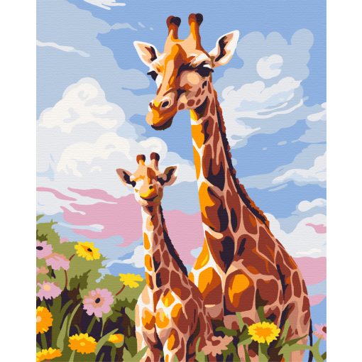 Virágos zsiráfok - Számfestő készlet kereten 40x50
