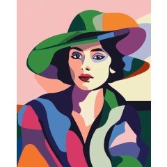 Nő kalapban - Számfestő készlet kereten 40x50