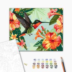  Kolibri a virágok között - Számfestő készlet kereten 40x50