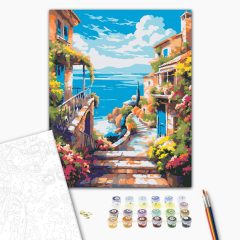   Virágos út a tengerhez - Számfestő készlet kereten 40x50