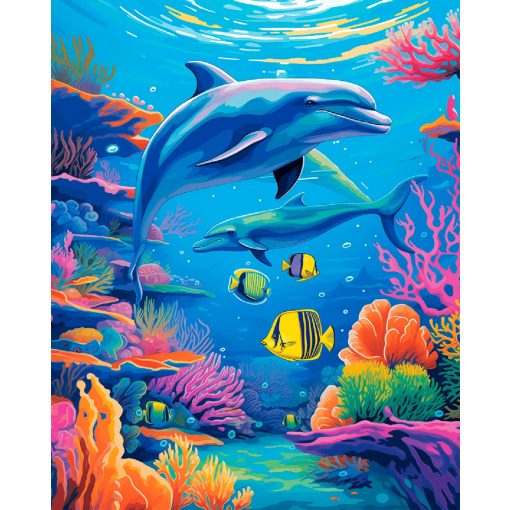 Delfinek - Számfestő készlet kereten 40x50