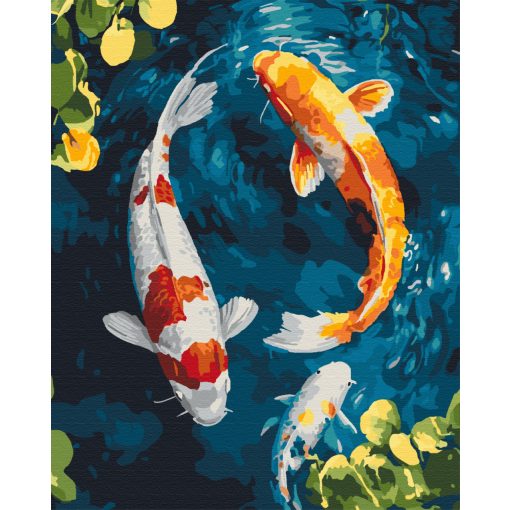 Koi-Karpfen im Teich - Malen-nach-Zahlen-Set auf Keilrahmen 40x50