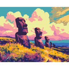 Moai-Statuen - Malen-nach-Zahlen-Set auf Keilrahmen 40x50