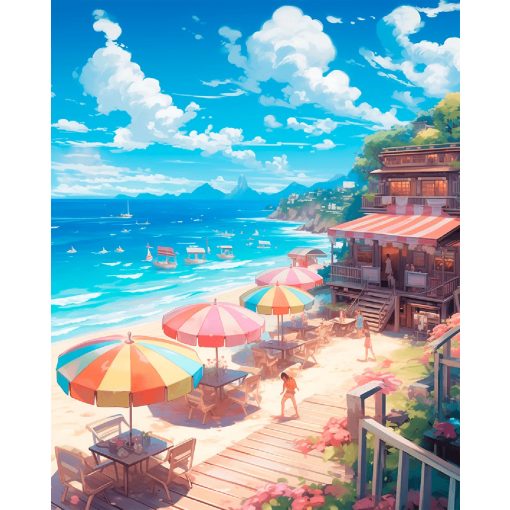 Tengerpart és napernyők - Számfestő készlet kereten 40x50