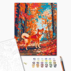 Shiba ősszel - Számfestő készlet kereten 40x50