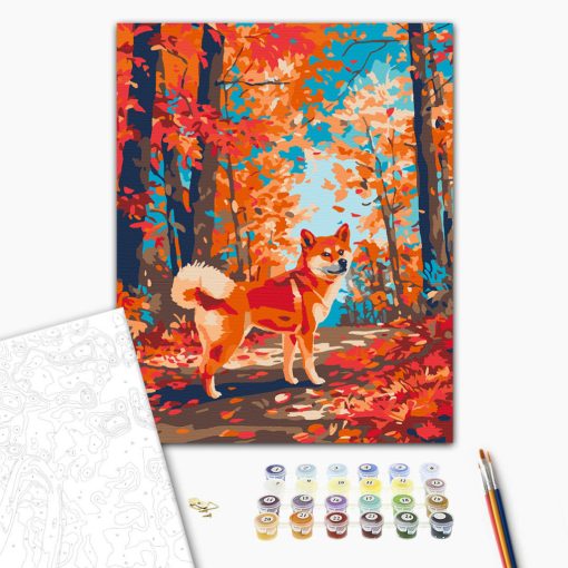 Shiba ősszel - Számfestő készlet kereten 40x50