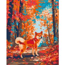 Shiba ősszel - Számfestő készlet kereten 40x50