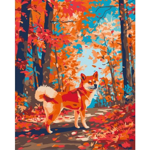 Shiba ősszel - Számfestő készlet kereten 40x50