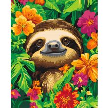 Fröhlicher Faultier im Dschungel - Malen-nach-Zahlen-Set auf Keilrahmen 40x50