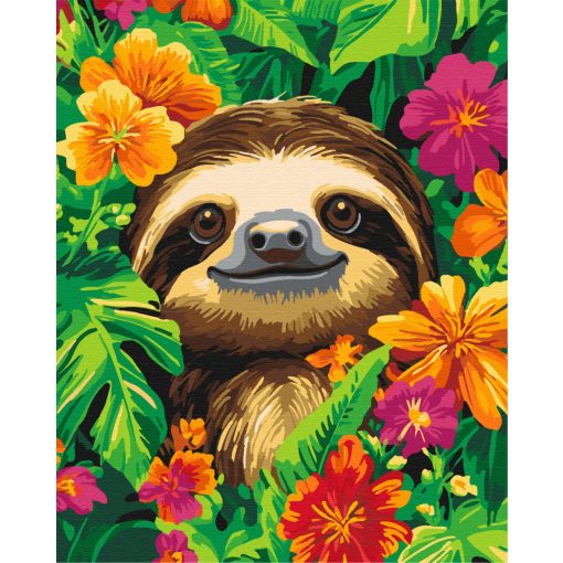 Fröhlicher Faultier im Dschungel - Malen-nach-Zahlen-Set auf Keilrahmen 40x50