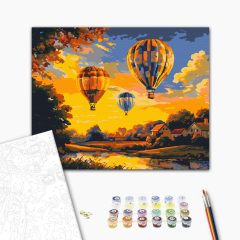   Heißluftballons bei Sonnenuntergang - Malen-nach-Zahlen-Set auf Keilrahmen 40x50