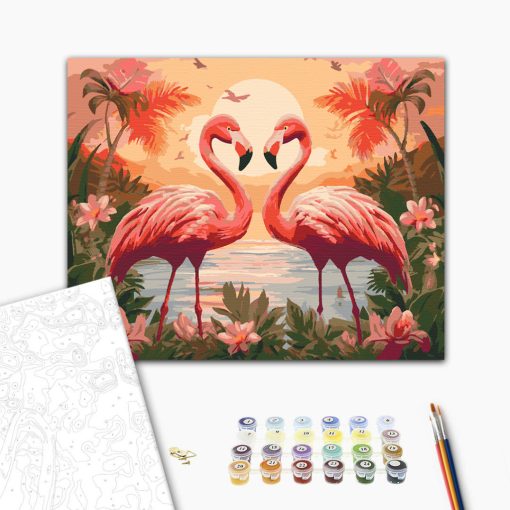 Flamingo szerelem - Számfestő készlet kereten 40x50