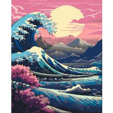 Die große Welle bei Sonnenuntergang - Malen-nach-Zahlen-Set auf Keilrahmen 40x50