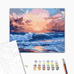   Wellen bei Sonnenuntergang - Malen-nach-Zahlen-Set auf Keilrahmen 40x50