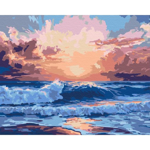 Wellen bei Sonnenuntergang - Malen-nach-Zahlen-Set auf Keilrahmen 40x50