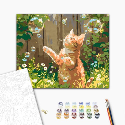 Macska és buborékok - Számfestő készlet kereten 40x50